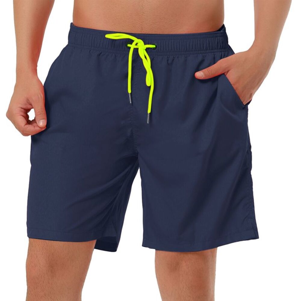 Solid Beach Shorts Drawstring Surfing Mesh Lining Swimwear Board Shorts Navy